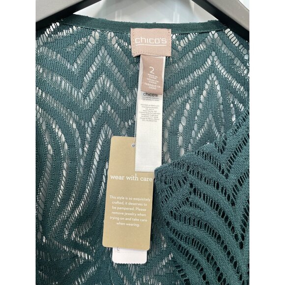 Chicos Crochet Lace Open Front Cardigan Sweater Size 2 Medium  Cover Up NEW - Picture 3 of 6